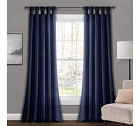 Lush Decor - Par de Cortinas de arpillera anudadas con pestaña Superior para Ventana, 84" x 45", Color Azul Marino