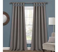 Lush Decor Par de cortinas opacas aislantes con trabillas anudadas en la parte superior, 132 cm de ancho x 241,3 cm de largo, color gris oscuro, tradicionales y de estilo rústico francés para el hogar