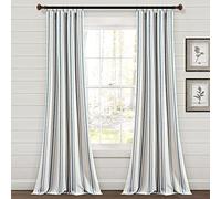 Lush Decor - Par de Paneles de Cortina de Hilo de algodón ecológico teñido a Rayas, Estilo rústico Moderno de casa de Campo,106,7 cm de Ancho x 213,3 cm de Largo, Azul