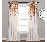 Lush Decor Par de Paneles de Cortina de Ventana con Filtro de luz de Flores lloronas, 132.1 cm de Ancho x 213.3 cm de Largo + cabecera de 5 cm, Turquesa y Mandarina, Encantadoras Cortinas Florales