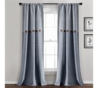 Lush Decor Par de Paneles de Cortina de Ventana de algodón teñido de Rayas con Botones, 84 Pulgadas de Largo x 40 Pulgadas de Ancho, Azul Marino