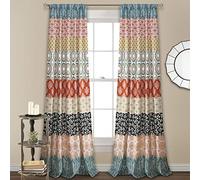 Lush Decor Par de Paneles de Cortinas de Ventana de Rayas Bohemias, 84 x 52 Pulgadas, Turquesa y Naranja
