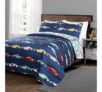 Lush Decor Race Cars - Juego de Cama Reversible (2 Piezas), Color Azul Marino