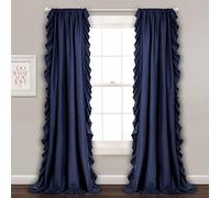 Lush Decor Reyna - Juego de Cortinas con Volantes para Ventana, par, 54 Pulgadas de Ancho x 84 Pulgadas de Largo, Azul Marino, Juego de Cortinas fluidas, Cortinas románticas con Volantes para