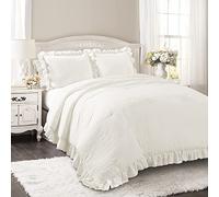 Lush Decor Reyna - Juego de edredón con Volantes, Juego de Cama Acogedor de 3 Piezas con Volantes, Elegancia y Comodidad atemporales para Dormitorio, tamaño King, Color Blanco