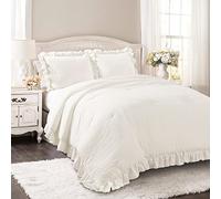 Lush Decor Reyna - Juego de edredón con Volantes, Juego de Cama Acogedor de 3 Piezas, Elegancia y Comodidad atemporales para Dormitorio, tamaño matrimonial/Queen, Color Blanco