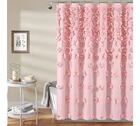 Lush Decor Riley Cortina de Ducha, 72 Pulgadas de Ancho x 72 Pulgadas de Largo, Color Rosa, Cortina de Ducha de Lujo con Lazos, Textura Encantadora, Hermoso y Elegante Accesorio de baño Femenino,
