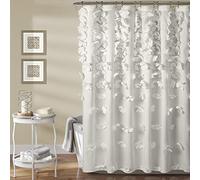 Lush Decor Riley - Cortina de Ducha con Lazo, Tela Texturizada, Estilo Vintage, Elegante, decoración de baño, Color Blanco, 72 x 72 Pulgadas