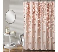 Lush Decor Riley - Cortina de Ducha con Pajarita, Tela Texturizada, Estilo Vintage, Elegante, decoración de baño, 0, Rubor