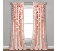 Lush Decor Riley - Cortina Transparente con Volantes y Lazo Texturizado para Sala, Comedor, Dormitorio (Individual), 84 Pulgadas de Largo, Rubor