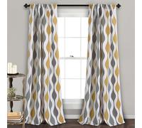 Lush Decor Room Darkening Window Curtain Pair Par de Paneles de Cortina para Ventana de oscurecimiento de habitación Geo Mid Century, Poliéster, Dorado y Gris, W 52" x L 84" (1 Panels)