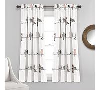 Lush Decor Rowley Birds - Cortinas de pájaros para oscurecer la habitación, Juego para Sala, Comedor, Dormitorio (par), 52 Pulgadas de Ancho x 63 Pulgadas de Largo, Color Rubor y Gris