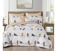 Lush Decor Rowley Birds - Juego de edredón Reversible de 7 Piezas, tamaño King, Amarillo y Gris