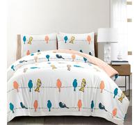 Lush Decor Rowley Birds - Juego de Funda de edredón Reversible de algodón, 3 Piezas, tamaño King, Multicolor