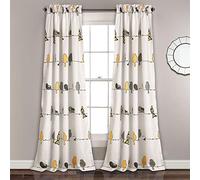 Lush Decor Rowley Birds - Paneles de Cortina para Ventana con Filtro de luz, par, 52 Pulgadas de Ancho x 84 Pulgadas de Largo, Amarillo y Gris, Estampado Floral Colorido, Cortinas de pájaros
