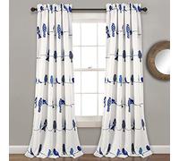 Lush Decor Rowley Birds - Paneles de cortina para ventana con filtro de luz, par, 52 pulgadas de ancho x 95 pulgadas de largo, azul marino, estampado floral colorido, cortinas de pájaros caprichosas y