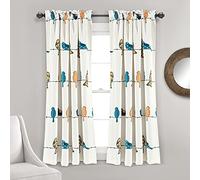 Lush Decor Rowley Birds - Paneles de Cortina para Ventana de filtrado de luz, par, 52 Pulgadas de Ancho x 63 Pulgadas de Largo, Estampado Floral Multicolor, Cortinas de pájaros caprichosas y
