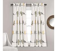 Lush Decor Rowley Birds - Paneles de Cortina para Ventana de filtrado de luz, par, 52 Pulgadas de Ancho x 63 Pulgadas de Largo, Amarillo y Gris, Estampado Floral Colorido, Cortinas de pájaros