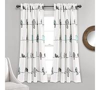 Lush Decor Rowley Birds - Paneles de Cortina para Ventana de filtrado de luz, par, 52 Pulgadas de Ancho x 63 Pulgadas de Largo, Azul y Gris, Estampado Floral Colorido, Cortinas de pájaros caprichosas