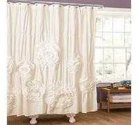 Lush Decor Serena Cortina de Ducha con Volantes, Floral, Vintage, Elegante, Estilo rústico, Poliéster, Crema, 72” x 72”