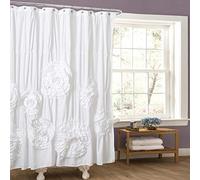 Lush Decor Serena Shower Curtain Ruffled Floral Vintage Chic Farmhouse Style Bathroom Decor White Cortina de Ducha con Volantes, Elegante, Estilo rústico, Poliéster, Blanco, 72" x 72\
