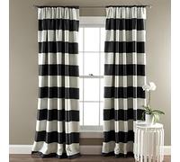 Lush Decor Stripe Blackout Window Curtain Panel Pair, 84" x 52", Black