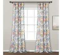 Lush Decor Sydney - Par de Cortinas traslúcidas para Ventana, 213 cm de Largo x 132 cm de Ancho, Color Azul y Blanco