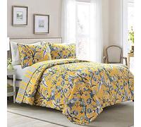 Lush Decor Yellow Dolores - Juego de edredón de 3 Piezas, Ropa de Cama Reversible (King)