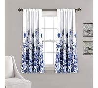 Lush Decor Zuri Flora - Cortinas para Ventana (63 Pulgadas de Largo x 52 Pulgadas de Ancho, Color Azul Marino
