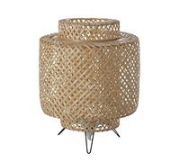 LUSSIOL - Lámpara de mesa Halong hecha de trenza de bambú/lámpara de cama natural con base de metal blanco - diámetro 30 x H 38 cm - E27 60 W - Lámpara LED o halógena 233948