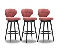 LUUYYI Taburete de bar giratorio con respaldo bajo y tapicería de terciopelo, patas de metal gris, silla alta para isla de cocina, diseño moderno, juego de 1 (rosa, 3 piezas)