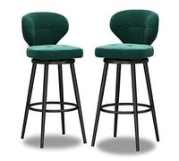 LUUYYI Taburete de bar giratorio con respaldo bajo y tapicería de terciopelo, patas de metal gris, silla alta para isla de cocina, diseño moderno, juego de 1 (verde, 2 piezas)