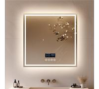 LUVODI Espejo Baño Led con Luz Bluetooth: 80x80 cm Espejo Pared Antivaho Cuadrado Espelho Banho Lavavo con 2 Altavoz Luz Frontal y Retroiluminado 3 Color de Led Regulable, Memoria, Certificado CE