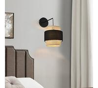lux.pro Aplique Southampton para Escaleras Sala Lámpara de Pared para Pasillos Hoteles Decorativa Pantalla de Ratán 1x E14 40W Metal Plástico 36 x 30 x 18 cm - Negro y Beige