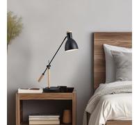 lux.pro Decorativa Lámpara de Mesa con Pantalla Cónica Brazo Ajustable en Altura Lámpara para Mesilla de Noche 1x E27 60 W Metal Madera 67 x 38 cm - Negro/Natural