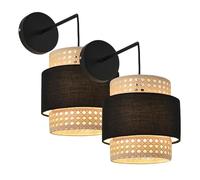 lux.pro Juego de 2 Apliques Southampton para Escaleras Sala Lámpara de Pared para Pasillos Hoteles Decorativa Pantalla de Ratán 1x E14 40W Metal Plástico 36 x 30 x 18 cm - Negro y Beige
