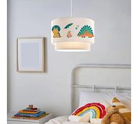 lux.pro Lámpara Colgante Infantil Lurgan Lámpara de Techo para Niños con Motivo de Dinosaurio para Dormitorio 1xE27 Pantalla Doble de Tela 70 x Ø 30 cm Blanco