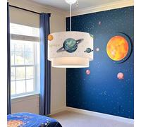 lux.pro Lámpara Colgante Infantil Lurgan Lámpara de Techo para Niños con Motivo de Planetas para Dormitorio 1xE27 Pantalla Doble de Tela 70 x Ø 30 cm Blanco