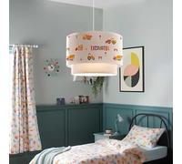 lux.pro Lámpara Colgante Infantil Lurgan Lámpara de Techo para Niños con Motivo de Vehículos de construcción para Dormitorio 1xE27 Pantalla Doble de Tela 70 x Ø 30 cm Blanco