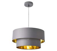 lux.pro Lámpara Colgante Lámpara de techo 149 cm con Cable E27 60W Luz Efectiva Iluminación interior 230V 50Hz Interruptor de pared Diámetro de pantalla 40 cm Gris y Dorado