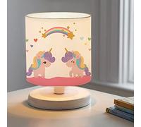 Lámpara de mesa infantil maidstone unicornio 1xe14 20 w mdf tela 22 x ø 15 cm blanco / multicolor [lux.pro]