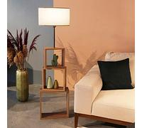 lux.pro Lámpara de Pie Iluminación de Salón con Estantería de 3 Niveles 1xE27 20 W Metal MDF Tela 20 x Ø 37 cm Altura 140 cm Crema/Efecto Madera
