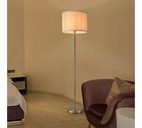 lux.pro Lámpara de Pie Iluminación Eficaz Luz de Salón Ambiente Agradable 1xE27 60 W Metal Textil Altura 161 x Ø 40 cm - Plateado y Blanco