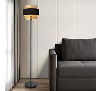Lámpara de pie albans pantalla doble metal, plástico y tela 160 x ø 30 cm - negro / dorado [lux.pro]