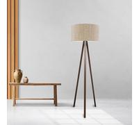 lux.pro Lámpara de Pie Newport Trípode Pantalla Cilíndrica Iluminación para Salón Estudio Rincón de Lectura 1xE27 20 W MDF 100% Poliéster 21 x Ø 38 cm Altura 140 cm Efecto Madera/Marrón Claro