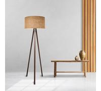 Lámpara de pie trípode newport 1xe27 20 w mdf textil 21 x ø 38 cm - marrón / efecto madera [lux.pro]
