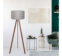 Lámpara de pie trípode newport 1xe27 20 w mdf pvc 21 x ø 38 cm - gris / efecto madera [lux.pro]