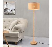lux.pro Lámpara de pie Rochdale Lámpara de Suelo Iluminación de Salón 1xE27 60 W Madera/Ratán Interruptor de Pie 154 x Ø 40 cm - Natural/Marrón Amarillento