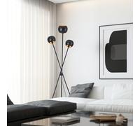lux.pro Lámpara de Pie Trípode Decorativa Luminária para Sala Despacho Iluminación Suave Indirecta Pantalla Esférica 3x E14 40 W Metal 161x58 cm - Dorado y Negro