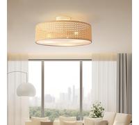 lux.pro Lámpara de Techo Ascot Luminaria Lámpara Colgante Pantalla Cilíndrica 3 x E27 máx. 60 W Comedor Oficina Salón Malla de Plástico Metal 20xØ45 cm - Efecto Ratán/Blanco